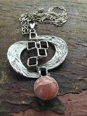 Mid century modern Silver thulite Norway Pendant vtg Norwegian 2700
