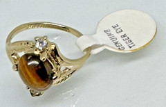 Vintage Uncas Tiger’s Eye Ring 18k Heavy Gold Electroplate NOS NWT Sz7.5