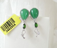 Sterling Silver 925 Green Jade Drop Unique Dangle Earrings