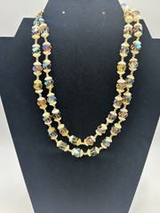 Vintage VENDOME MCM AB Crystal Double Strand Necklace Cream Color Bead Caps 16″
