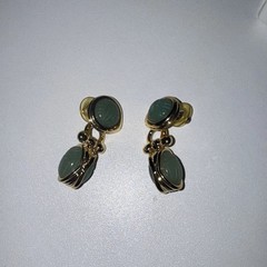 Vintage Gold Tone Scarab Multi Color Stone Bracelet and Vintage Green Earrings