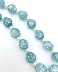 Vintage Blue Crackle Glass Cultured Pearl Bead Necklace 19″