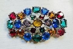 Art Deco Fruit Salad Vintage Rhinestone Pot Metal Leaves Brooch