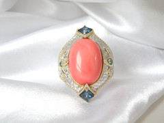 Gems en Vogue Michael Valitutti Sterling Silver 925 Pink Coral Statement Ring 10