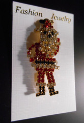 Rhinestone Christmas Brooch Pin SANTA CLAUS Holiday Dangle Beard Jewelry