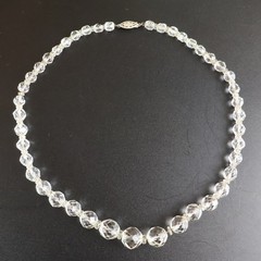 Vintage Graduated Faceted Clear Crystal Bead Necklace Filigree Clasp 18 Inch