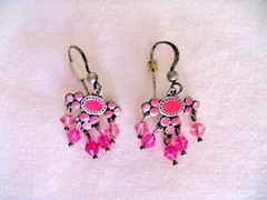 Vintage LC Lauren Conrad Pierced Earrings Silver W/ Pink Enamel & Faceted Beads