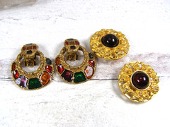 Vintage Liz Claiborne Gold Tn Flower Red Clip Earrings Door Knocker Enamel lot