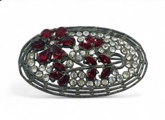 Vintage 1930’s Art Deco Pot Metal Red Glass Rhinestone Floral Brooch