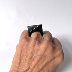 Vintage Lucite Ring 5.75 Black Asymmetrical Rectangle Modern Chunky Statement