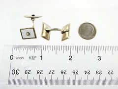 Vintage 800 Silver White and Black Enamel with Seed Pearl Bullet Back Cufflinks
