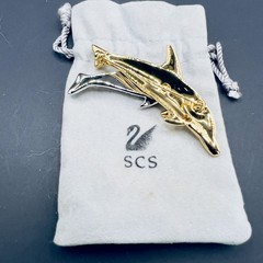 Vintage Swarovski Rhinestone Brooch Pin Dolphins Swan logo Preowned