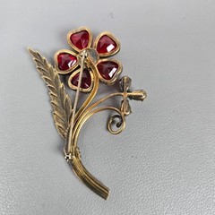 4 Vintage Aurora Borealis Rhinestone Crystal & Floral Brooches Gold/Silver Tone