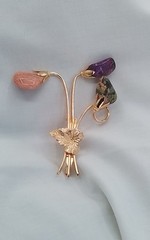 NATURAL STONE ATLANTISITE PURPLE AMETHYST PEACH MOONSTONE CABOCHON BROOCH FLORAL