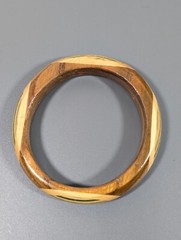 Vintage Boho Tribal Western Green Brown Wood Stripe Round Bangle Bracelet 8.5 in