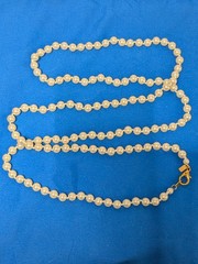 Vintage LR Lady Remington Signed White Knotted Pearl Strand Necklace 48” Long