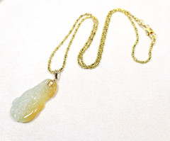 Vintage 14K Chinese White Yellow Jadeite Pendant 18K GF Necklace