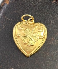 Vintage Charm Lucky Heart Dainty Pendant Brass Stamping Charm Lucky Clover