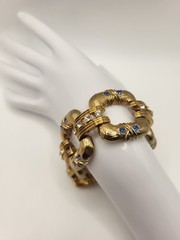 JBK Camrose Cross Blue Crystal Bracelet Gold Plated Bold Textured Open Links