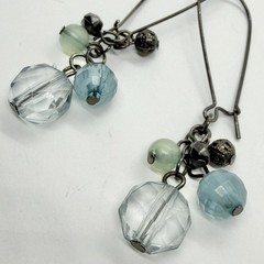 Vtg Blue Green Acrylic Beaded Dangle Drop Statement Earrings Long Hook Gunmetal