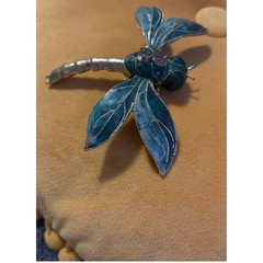 Vintage Cloisonne Enamel Dragonfly Green Teal Large Insect Pendant Ornament