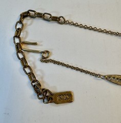 Mother Of Pearl Pendant Necklace Gold Tone Adjustable Length Signed 1928 Brand