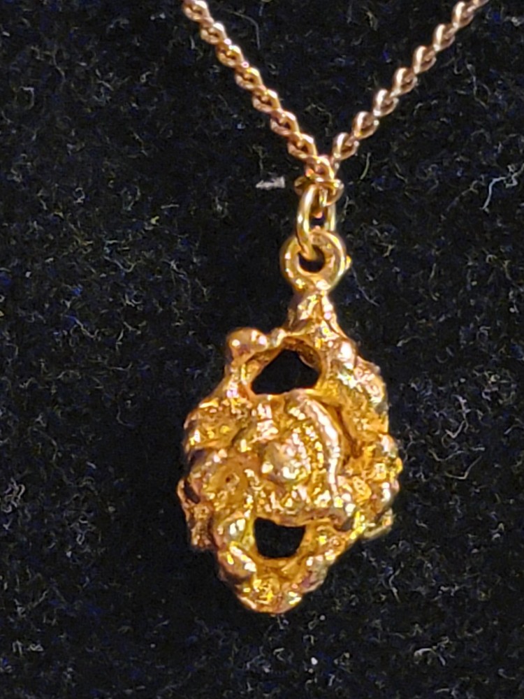 Vintage 80s Nugget Pendant Charm Yellow Gold Tone 3-D