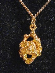 Vintage 80s Nugget Pendant Charm Yellow Gold Tone 3-D