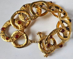 Vintage Signed MMA Gold-tone Cabochon Chain Bracelet 8.25”