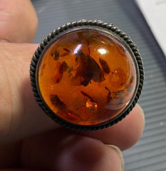 Vintage Large 18mm Dome Natural Baltic Amber Sterling Silver Ring
