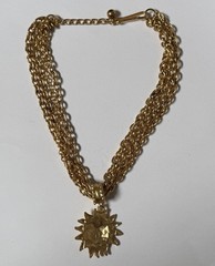 Vintage 1980s Chunky Celestial Sun Pendant Necklace Costume Gold Toned Unmarked