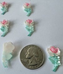 30 Mm Vintage Japanese Flower With Stem Multi Color FlatBack 24 Pcs