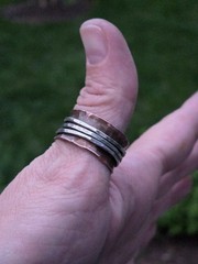 Vtg Modernist 925 Sterling Silver Copper Triple Spinner Band Ring Size 9.5