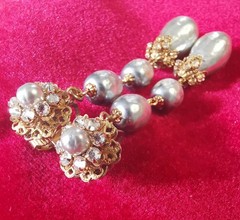 MIRIAM HASKELL 50’S SIGN 2PC S-GREY BAROQUE PEARL ICE CLEAR MONTÉE BRASS ACCENTS