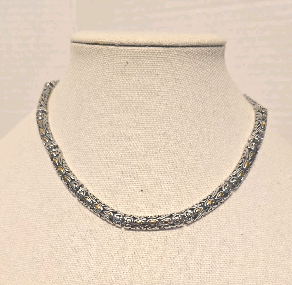 Vintage Lady Remington Two Tone Necklace Silver Gold Link Choker Geometric Chain