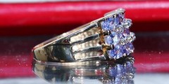 10k yellow gold ring 1.79ct treated tanzanite diamond size 7 vintage 3.6gr