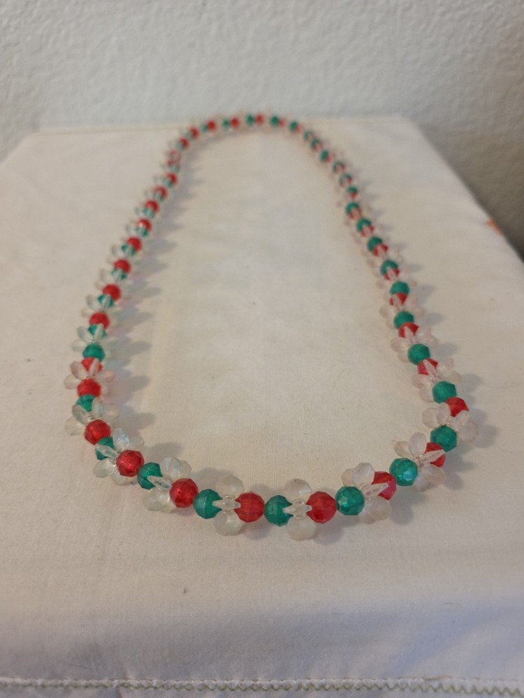 Vintage Red, White And Green Necklace Approx. 30 Inches