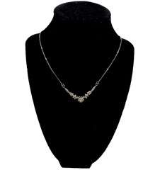 ART NOUVEAU FLORAL STERLING SILVER VINTAGE CHAIN NECKLACE 16.5″ L FLOWER CHOKER