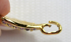Vintage Gold Tone Large Faux Pearl Teardrop Pendant With Rhinestones 1.5″