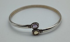 Vintage Lavender Yellow Oval Pastel Stone Sterling Silver 925 Wrap Bracelet