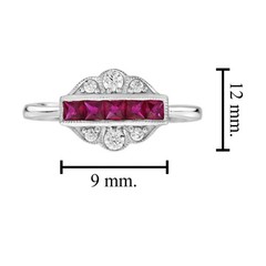 14K White Gold Finish French Cut Ruby Lab Created Diamond Art Deco Style Ring