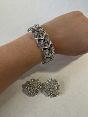 Vintage Francois Bracelet and Clip On Earrings Set Silver Tone with Rhinestones