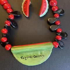 Flying Colors Watermelon Ceramic Vintage Necklace And Earrings