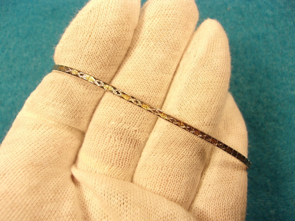 GORGEUOS LADY’S RHODIUM & GOLD PLATED STERLING SILVER “TINY PANEL LINK” BRACELET