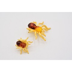 Vintage Spider Pin Lapel Tac Set Brushed Gold Tortoise Halloween NOS 1980s BinA7