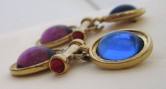 Vintage Monet Blue Purple Cabochon Pierced Dangle Earrings Gold Tone 1980s