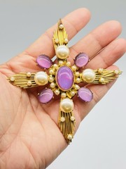 Rare Vtg PARIS HOUSE LONDON Made In England Couture Maltesse Cross Brooch Pin