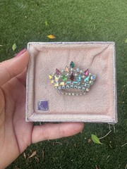 Vintage B David Signed “Family Crown” AB Rhinestone Pearl Tiara Brooch with box