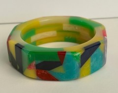 SIGNED SHULTZ BAKELITE BRACELET BANGLE NEW PINK PURPLE BLUE GREEN YELLOW OCTAGON