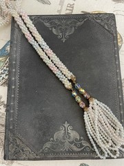 Vintage Long Pastel Art Deco Beaded Lariat Necklace Iridescent Blue Pink Flapper